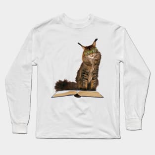 Angry Cat in Glasses Sits on Your Book Long Sleeve T-Shirt